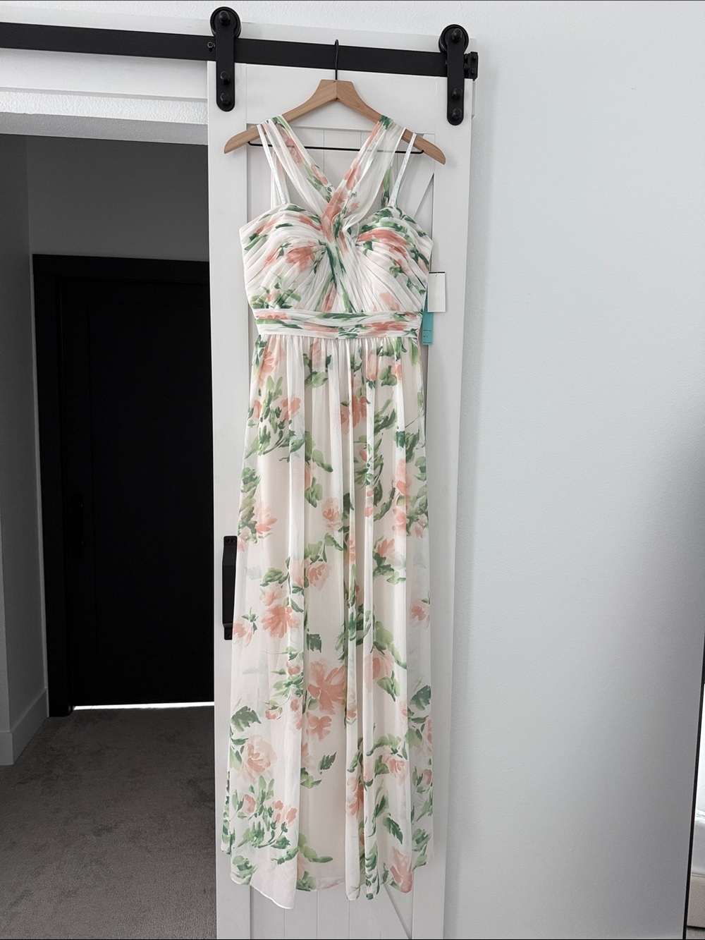 Floral Chiffon Maxi Dress in Blush & Green